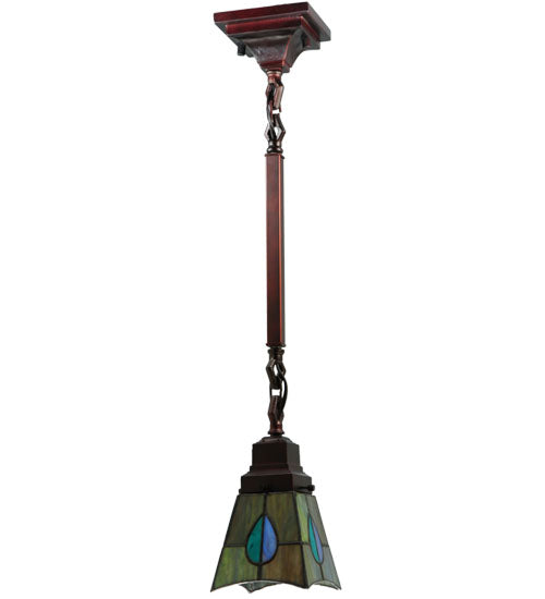 Meyda Lighting Mackintosh Leaf 5"Sq Mahogany Bronze Mini Pendant Light With Multi-Colored Stained Shade Glass