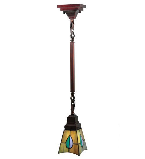 Meyda Lighting Mackintosh Leaf 5"Sq Mahogany Bronze Mini Pendant Light With Multi-Colored Stained Shade Glass