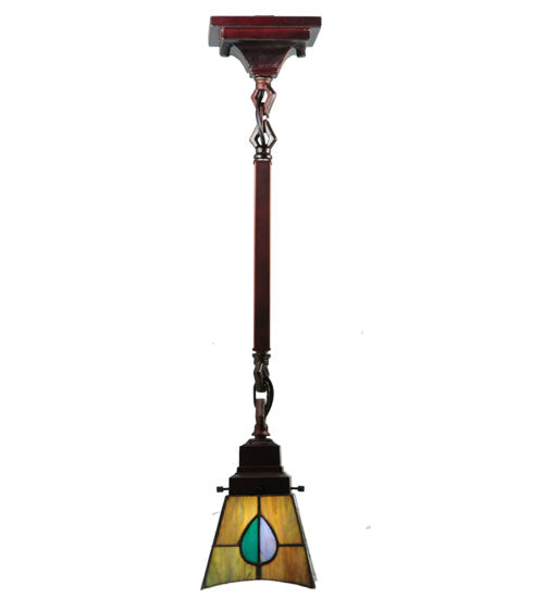 Meyda Lighting Mackintosh Leaf 5"Sq Mahogany Bronze Mini Pendant Light With Multi-Colored Stained Shade Glass