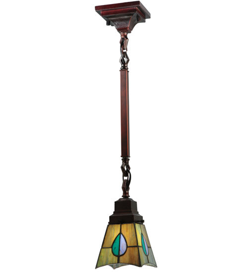 Meyda Lighting Mackintosh Leaf 5"Sq Mahogany Bronze Mini Pendant Light With Multi-Colored Stained Shade Glass