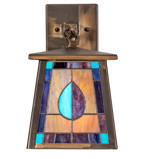 Meyda Lighting Mackintosh Leaf 7" Antique Copper Hanging Wall Sconce With Multi-Colored Stained Shade Glass