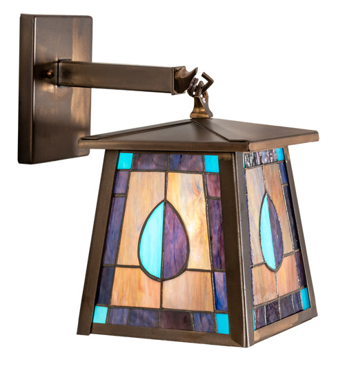 Meyda Lighting Mackintosh Leaf 7" Antique Copper Hanging Wall Sconce With Multi-Colored Stained Shade Glass