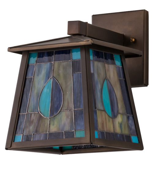 Meyda Lighting Mackintosh Leaf 7" Antique Copper Solid Mount Wall Sconce With Multi-Colored Stained Glass Panel Shade Glass