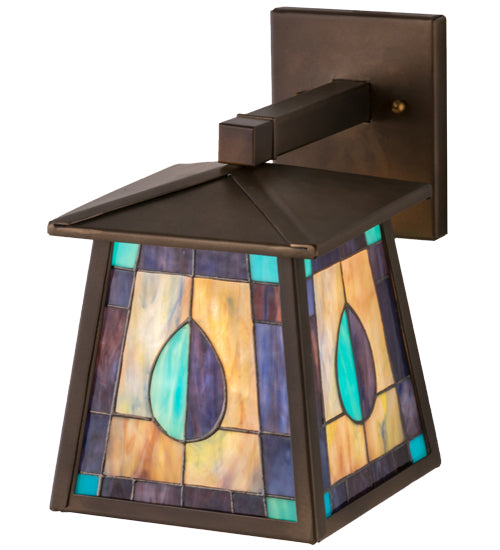 Meyda Lighting Mackintosh Leaf 7" Antique Copper Solid Mount Wall Sconce With Multi-Colored Stained Glass Panel Shade Glass