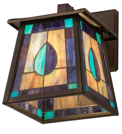 Meyda Lighting Mackintosh Leaf 7" Antique Copper Solid Mount Wall Sconce With Multi-Colored Stained Glass Panel Shade Glass