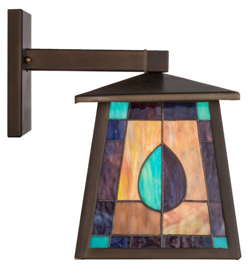 Meyda Lighting Mackintosh Leaf 7" Antique Copper Solid Mount Wall Sconce With Multi-Colored Stained Glass Panel Shade Glass