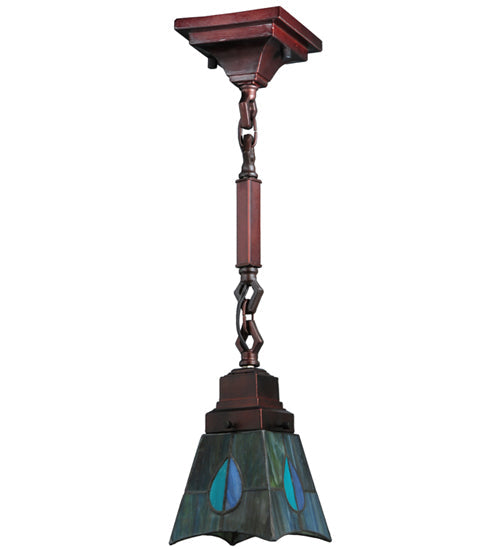 Meyda Lighting Mackintosh Leaf 7" Mahogany Bronze Mini Pendant Light With Multi-Colored Stained Shade Glass
