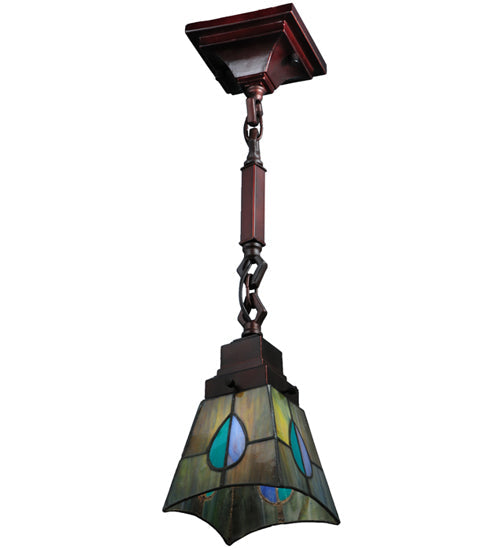 Meyda Lighting Mackintosh Leaf 7" Mahogany Bronze Mini Pendant Light With Multi-Colored Stained Shade Glass