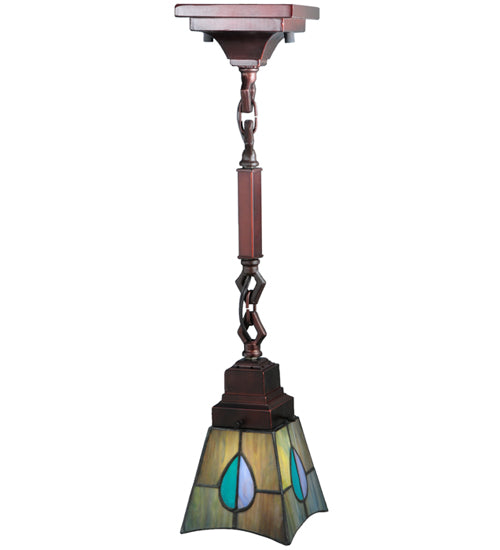 Meyda Lighting Mackintosh Leaf 7" Mahogany Bronze Mini Pendant Light With Multi-Colored Stained Shade Glass