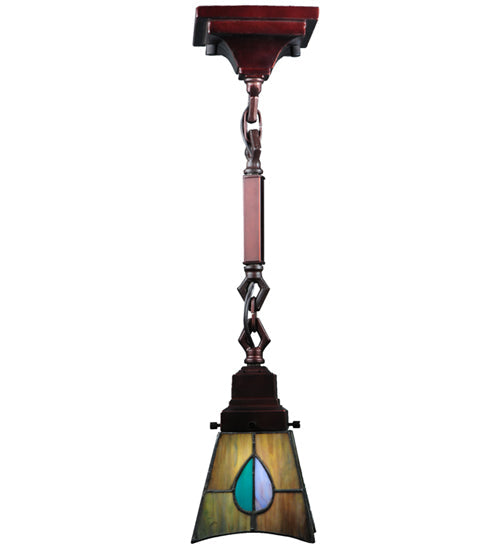 Meyda Lighting Mackintosh Leaf 7" Mahogany Bronze Mini Pendant Light With Multi-Colored Stained Shade Glass