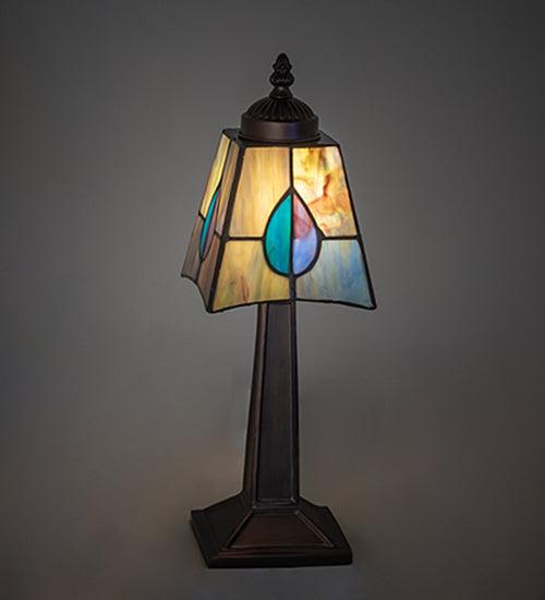 Meyda Lighting Mackintosh Leaf 7" Mahogany Bronze Mini Table Lamp With Multi-Colored Stained Shade Glass