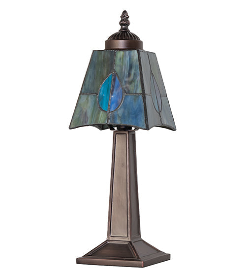 Meyda Lighting Mackintosh Leaf 7" Mahogany Bronze Mini Table Lamp With Multi-Colored Stained Shade Glass