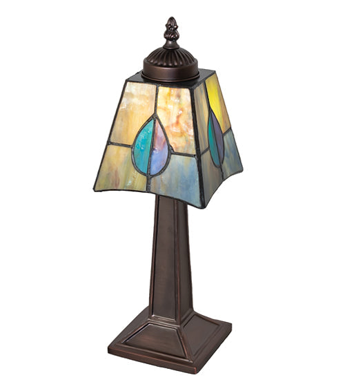 Meyda Lighting Mackintosh Leaf 7" Mahogany Bronze Mini Table Lamp With Multi-Colored Stained Shade Glass