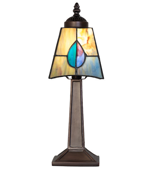 Meyda Lighting Mackintosh Leaf 7" Mahogany Bronze Mini Table Lamp With Multi-Colored Stained Shade Glass