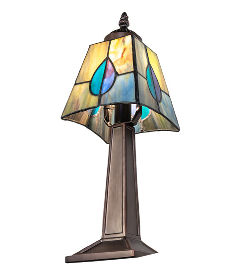 Meyda Lighting Mackintosh Leaf 7" Mahogany Bronze Mini Table Lamp With Multi-Colored Stained Shade Glass