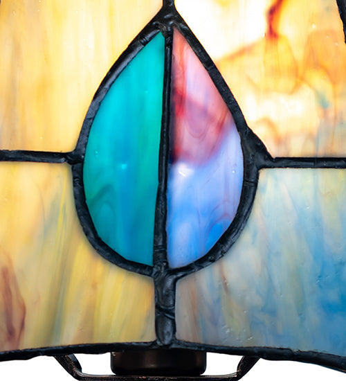 Meyda Lighting Mackintosh Leaf 7" Mahogany Bronze Mini Table Lamp With Multi-Colored Stained Shade Glass