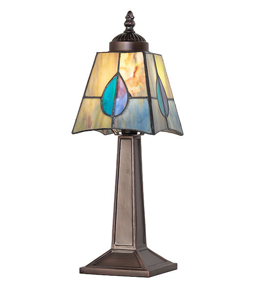 Meyda Lighting Mackintosh Leaf 7" Mahogany Bronze Mini Table Lamp With Multi-Colored Stained Shade Glass
