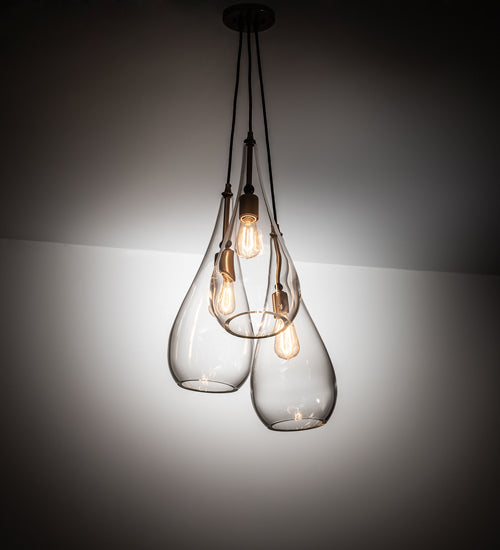 Meyda Lighting Madari 18" 3-Light Champagne Metallic Pendant Light With Clear Shade Glass