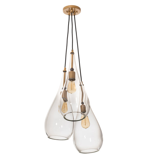 Meyda Lighting Madari 18" 3-Light Champagne Metallic Pendant Light With Clear Shade Glass