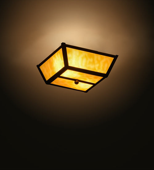 Meyda Lighting Madera 14" 2-Light Oil Rubbed Bronze Flush Mount Light With Beige Shade Glass