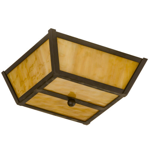 Meyda Lighting Madera 14" 2-Light Oil Rubbed Bronze Flush Mount Light With Beige Shade Glass