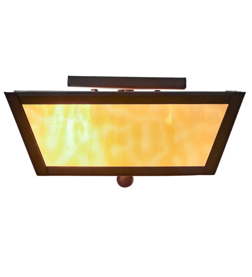Meyda Lighting Madera 14" 2-Light Oil Rubbed Bronze Flush Mount Light With Beige Shade Glass