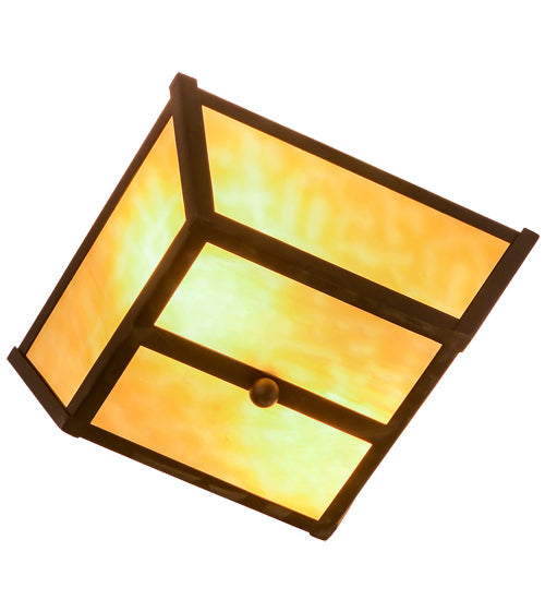 Meyda Lighting Madera 14" 2-Light Oil Rubbed Bronze Flush Mount Light With Beige Shade Glass