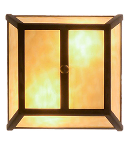 Meyda Lighting Madera 14" 2-Light Oil Rubbed Bronze Flush Mount Light With Beige Shade Glass