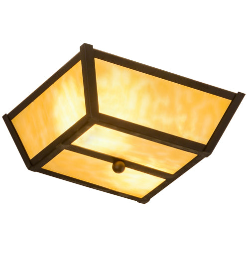 Meyda Lighting Madera 14" 2-Light Oil Rubbed Bronze Flush Mount Light With Beige Shade Glass