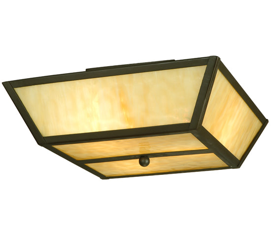 Meyda Lighting Madera 22" 3-Light Oil Rubbed Bronze Flush Mount Light With Beige Art Shade Glass