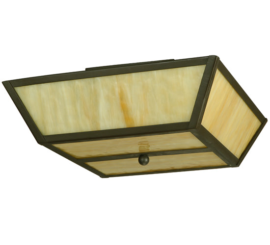 Meyda Lighting Madera 22" 3-Light Oil Rubbed Bronze Flush Mount Light With Beige Art Shade Glass