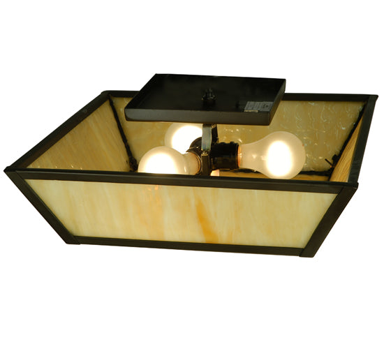 Meyda Lighting Madera 22" 3-Light Oil Rubbed Bronze Flush Mount Light With Beige Art Shade Glass