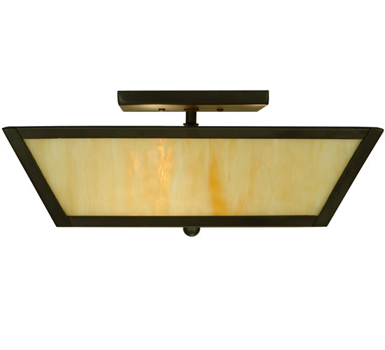 Meyda Lighting Madera 22" 3-Light Oil Rubbed Bronze Flush Mount Light With Beige Art Shade Glass