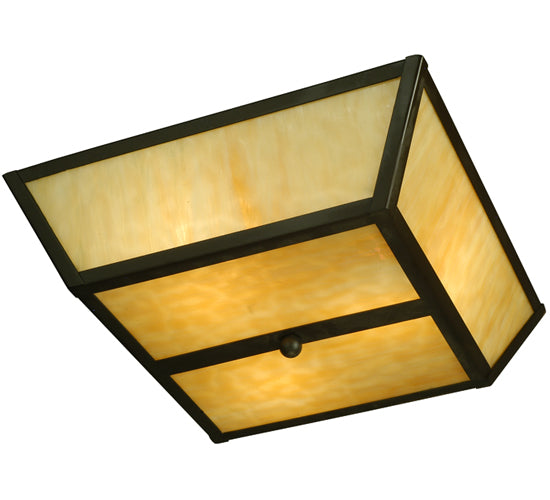 Meyda Lighting Madera 22" 3-Light Oil Rubbed Bronze Flush Mount Light With Beige Art Shade Glass