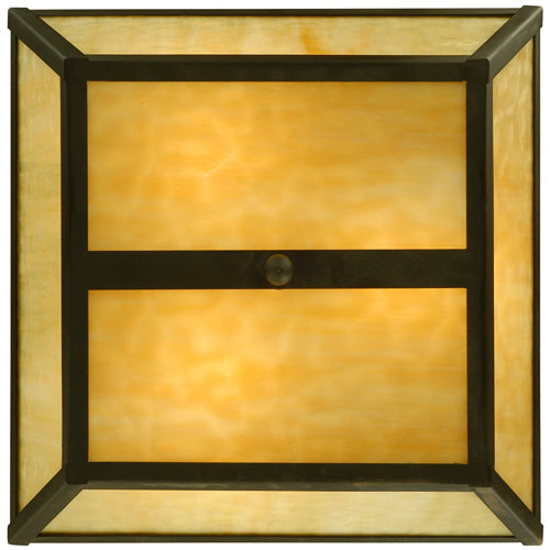 Meyda Lighting Madera 22" 3-Light Oil Rubbed Bronze Flush Mount Light With Beige Art Shade Glass