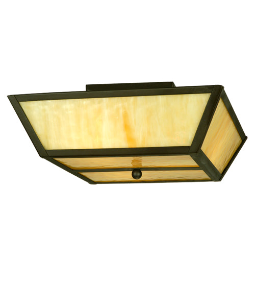 Meyda Lighting Madera 22" 3-Light Oil Rubbed Bronze Flush Mount Light With Beige Art Shade Glass