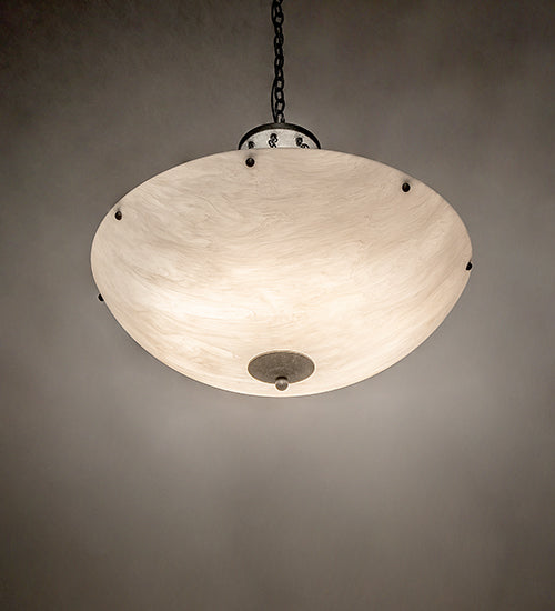 Meyda Lighting Madison 30" 8-Light Galvinized Inverted Pendant Light With Whitestone Idalight Shade