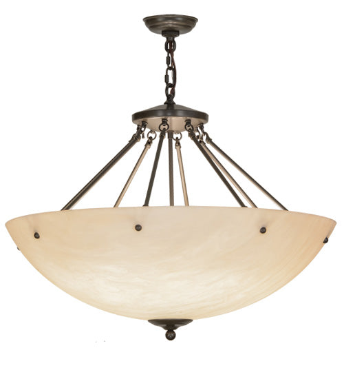Meyda Lighting Madison 30" 8-Light Timeless Bronze Inverted Pendant Light With Beige Fleshtone Idalight Shade