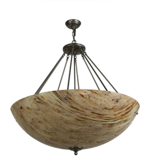 Meyda Lighting Madison 36" 12-Light Nickel Inverted Pendant Light With Beige Travertine Idalight Shade Glass