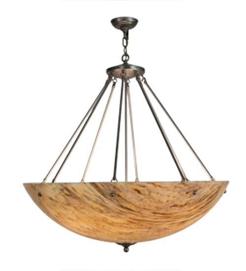 Meyda Lighting Madison 36" 12-Light Nickel Inverted Pendant Light With Beige Travertine Idalight Shade Glass