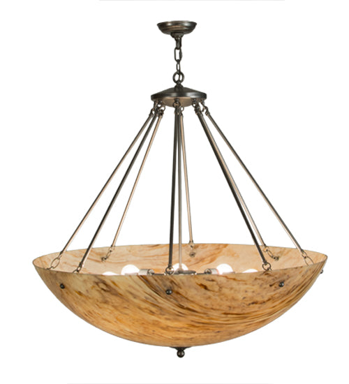 Meyda Lighting Madison 36" 12-Light Nickel Inverted Pendant Light With Beige Travertine Idalight Shade Glass