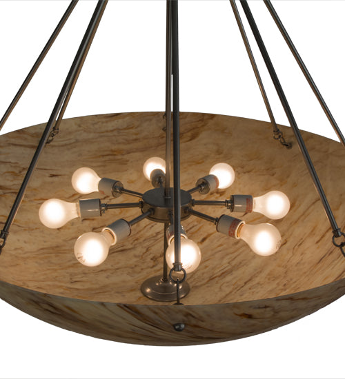 Meyda Lighting Madison 36" 12-Light Nickel Inverted Pendant Light With Beige Travertine Idalight Shade Glass