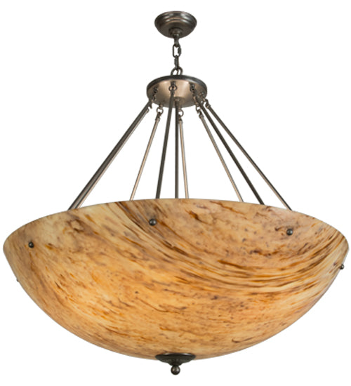 Meyda Lighting Madison 36" 12-Light Nickel Inverted Pendant Light With Beige Travertine Idalight Shade Glass