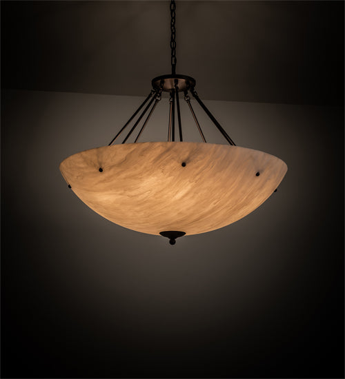 Meyda Lighting Madison 36" 8-Light Mahogany Bronze Inverted Pendant Light With Beige Fleshtone Idalight Shade