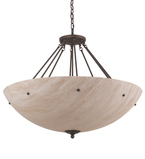 Meyda Lighting Madison 36" 8-Light Mahogany Bronze Inverted Pendant Light With Beige Fleshtone Idalight Shade