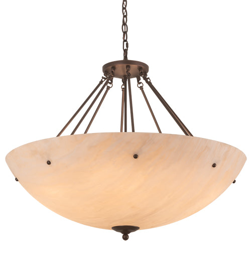 Meyda Lighting Madison 36" 8-Light Mahogany Bronze Inverted Pendant Light With Beige Fleshtone Idalight Shade