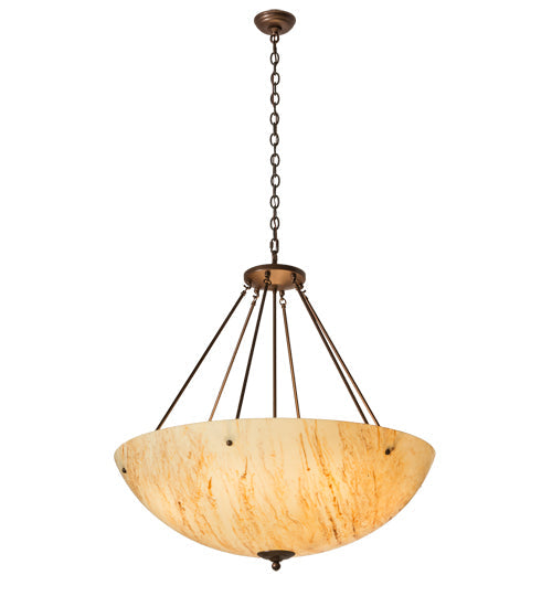 Meyda Lighting Madison 36" 8-Light Mahogany Bronze Inverted Pendant Light With Travertine Idalight Shade Glass