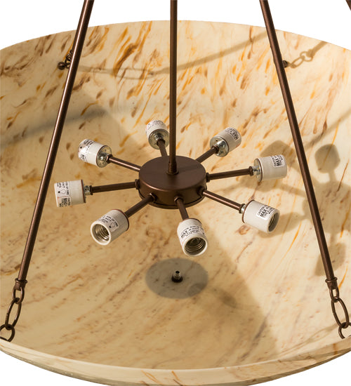 Meyda Lighting Madison 36" 8-Light Mahogany Bronze Inverted Pendant Light With Travertine Idalight Shade Glass