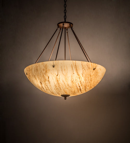 Meyda Lighting Madison 36" 8-Light Mahogany Bronze Inverted Pendant Light With Travertine Idalight Shade Glass