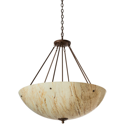 Meyda Lighting Madison 36" 8-Light Mahogany Bronze Inverted Pendant Light With Travertine Idalight Shade Glass